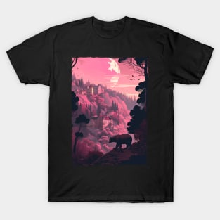 Bear aesthetic on a mountain illustration T-Shirt